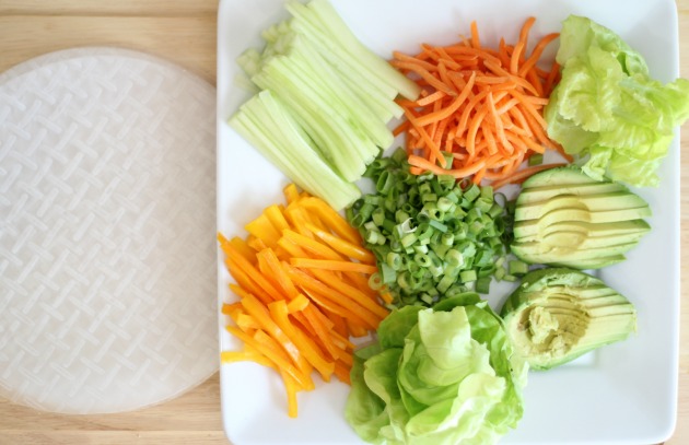 ingredients for veggie rice paper rolls