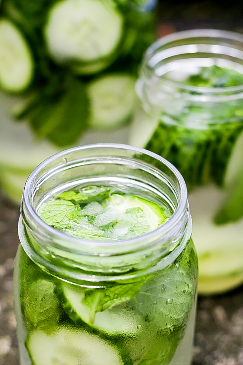 Fresh mint, cucumber and lime infused water.