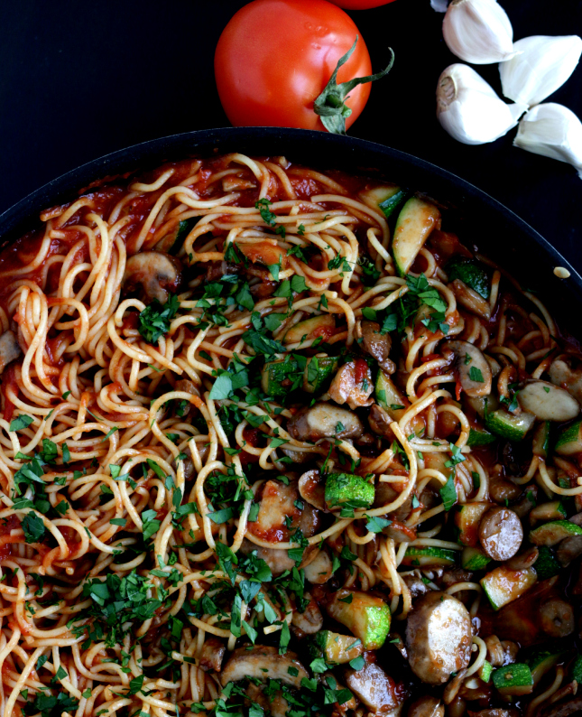 Weekday Dinner Idea Mushroom & Zucchini Pasta Marinara