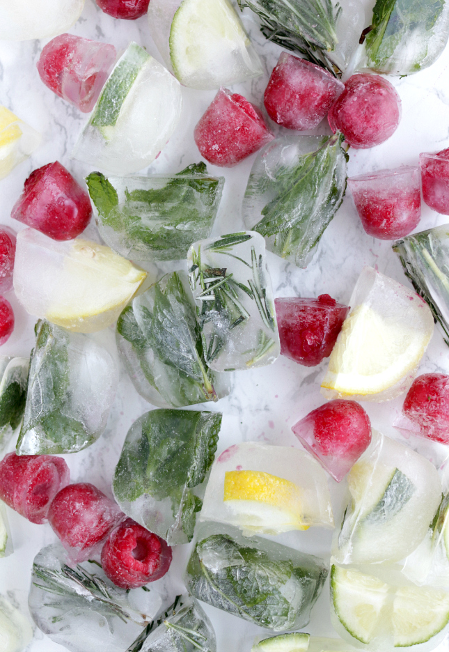 Herb and fruit infused ice cubes