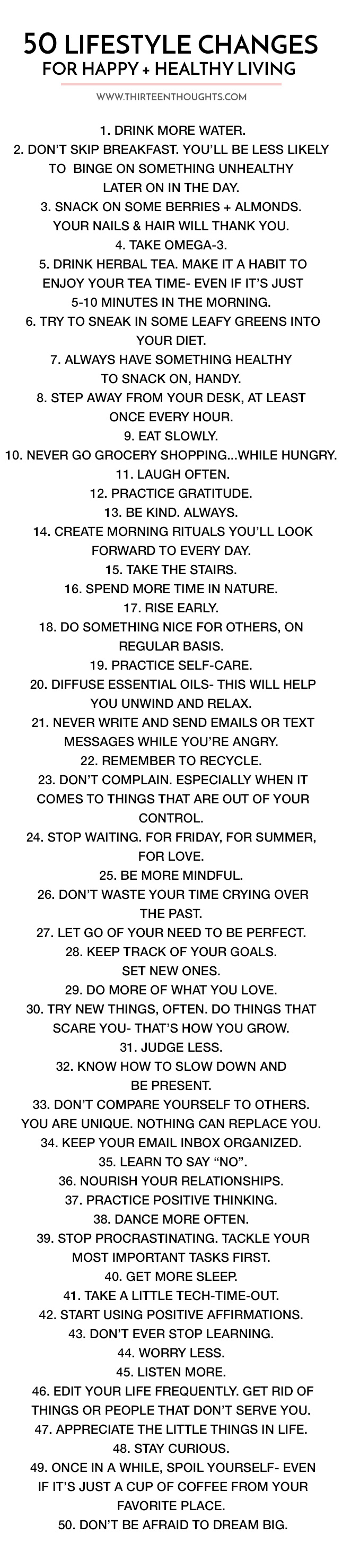 50 lifestyle changes for happy healthy living